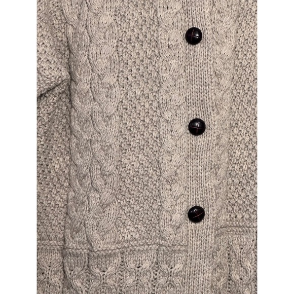 Peregrine Tan Cable Knit Button Front Collared Cardigan 100% Wool Chunky Warm L - Picture 5 of 5